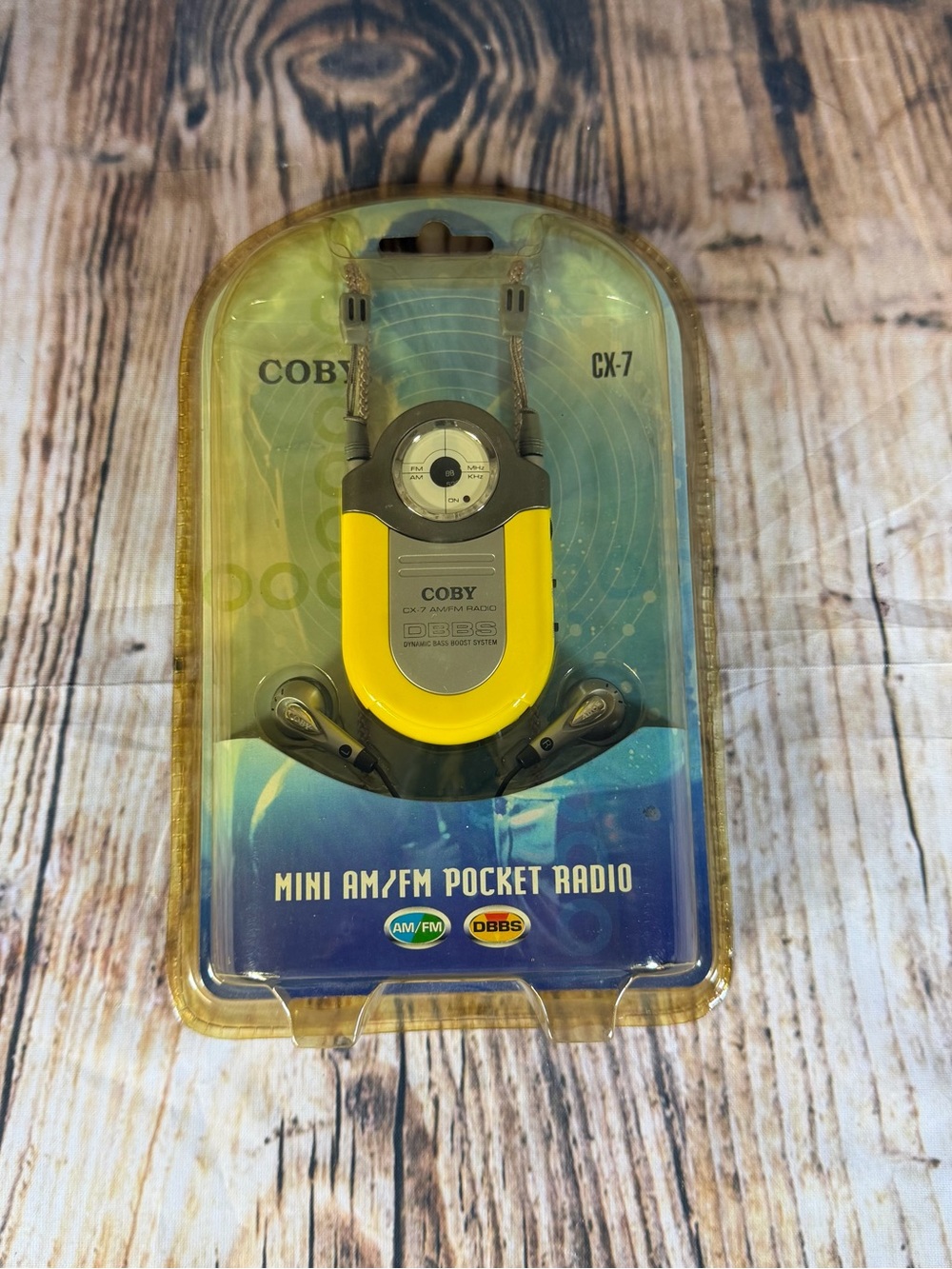2001 Coby CX-7 Mini AM/FM Pocket Radio W/Headphones Neck Strap Belt Clip Yellow